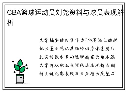 CBA篮球运动员刘尧资料与球员表现解析